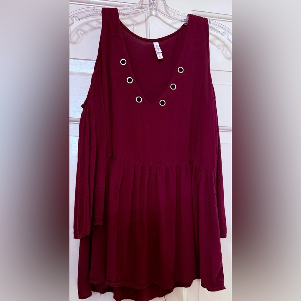 Xhilaration Burgundy “Cold shoulder” Top with Grommet Detail